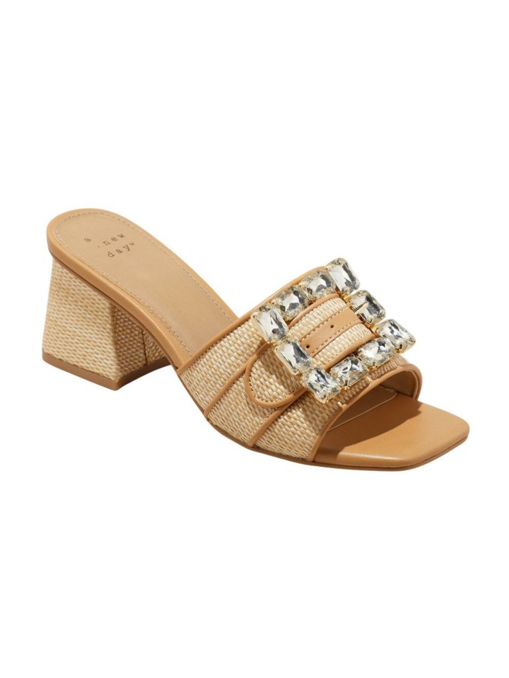 NWT A New Day Kathleen Raffia Buckle Block Heels 92611276 Beige Brown 6.5M